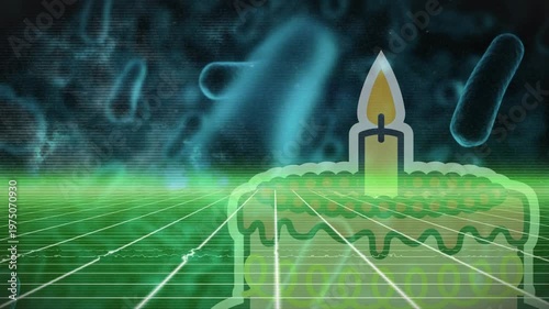 Animation of shapes over virus cells and cake