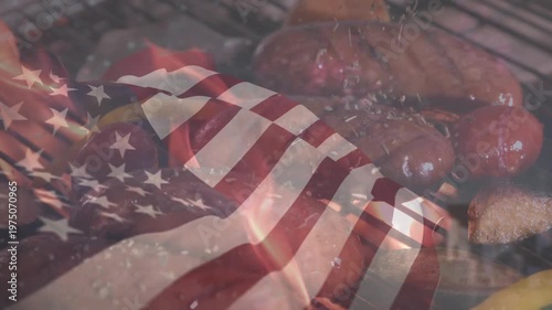 Animation of flag of usa over grill