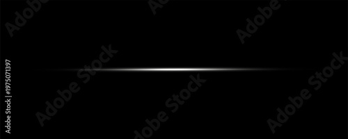 White Light Beam Lens Flare Minimal Glow Line Effect, Isolated on Black Background