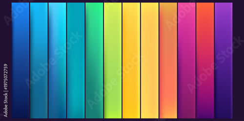 Vibrant gradient swatches featuring blue, rainbow, yellow, and green color palettes. Perfect for modern graphic design, presentations, and creative projects with soft pastel tones.
