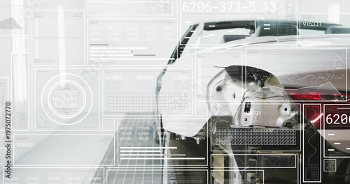 Vertical video: Auto HUD scanning white sedan rear quarter, animating readouts and assessing damage