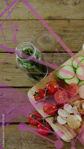 Vertical video: Prep board with veg, jar on frames overlay entering hiding showing grain for recipe