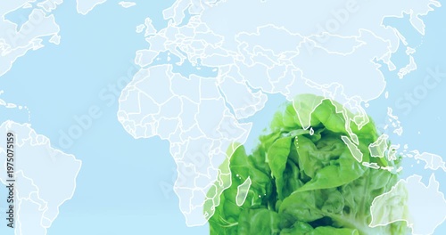 Lettuce emerging as frames progress, growing over map borders with water drops, showing food growth