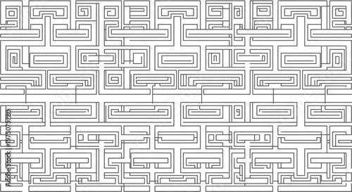 Intricate abstract geometric pattern resembling a complex maze or electronic circuit texture. Modern technology background.
