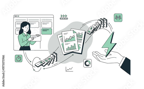 Business process optimization with domino effect and lightning bolt of energy