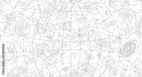 Intricate celestial map background with constellations, stars, and galaxies. Astronomical atlas blueprint texture.