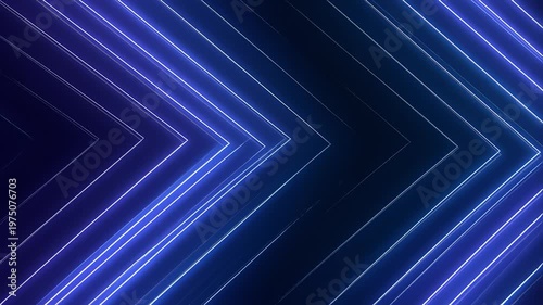 Neon flash light structures. Hi-tech neon sci-fi arrows. Glow lines running from left to right side. Motion graphic animation