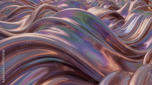 Abstract 3D Glass Wave in Motion. Refractive Pink Red Crystal Fluid Animation. Flowing, fluid, twisted shapes with a metallic and iridescent texture. Smooth elegant live wallpaper gradient.