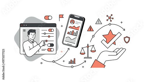 Modern flat illustration of business process optimization and data analysis