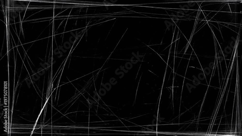 Grunge Texture Overlay. Dark Vintage Movie Film Texture. Looped Animation. Retro Style Scratches and Dust Isolated on Black Background