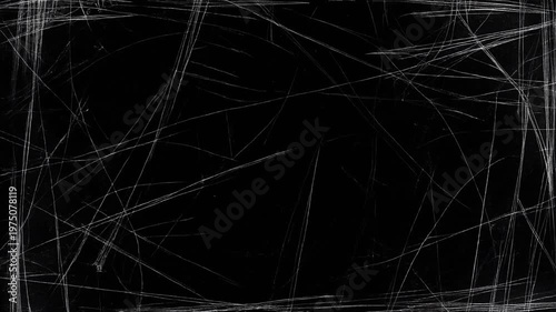 Grunge Texture Overlay. Dark Vintage Movie Film Texture. Looped Animation. Retro Style Scratches and Dust Isolated on Black Background
