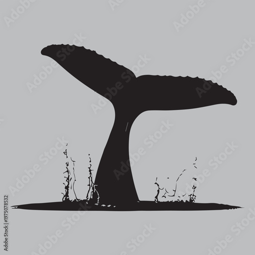 whale tail slap ocean strike moment silhouette vector design art and illustration
