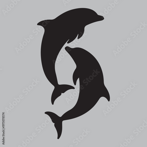 dolphin spiral jump synchronized motion silhouette vector design art and illustration