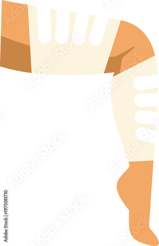 Leg with an elastic bandage wrapped around the knee and calf for injury support