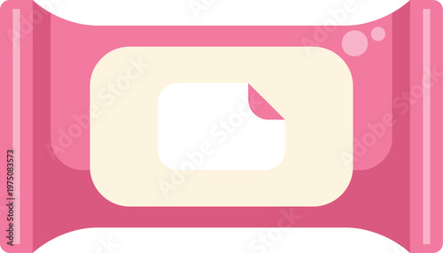 Pink wet wipes package providing hygiene and cleaning with a simple icon design