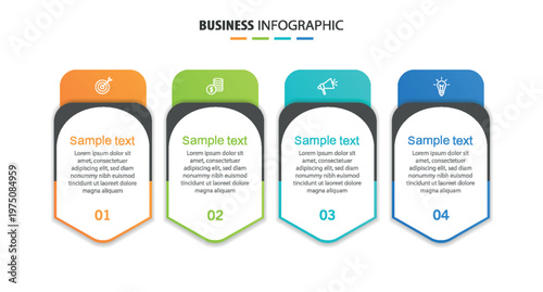 Business infographic design template with 4 options, steps or processes. Can be used for workflow layout, diagram, annual report, web design