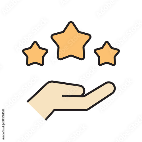 icon. star icon. put a star on a product or service. vector. on a white background. black lines with a colored background. quality rating. set of icons.