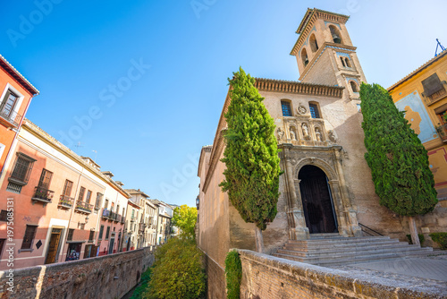 View of small chapel with belfry near Malaga cathedral. Malaga, Andalusia, Spain