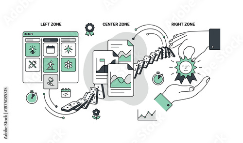 Domino effect of success from planning to achievement and recognition