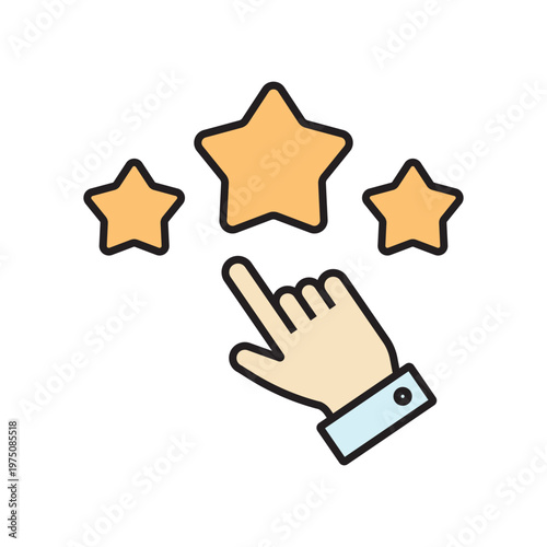 icon. star icon. put a star on a product or service. vector. on a white background. black lines with a colored background. quality rating. set of icons.