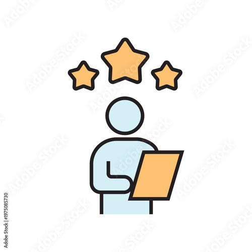 icon. star icon. put a star on a product or service. vector. on a white background. black lines with a colored background. quality rating. set of icons.