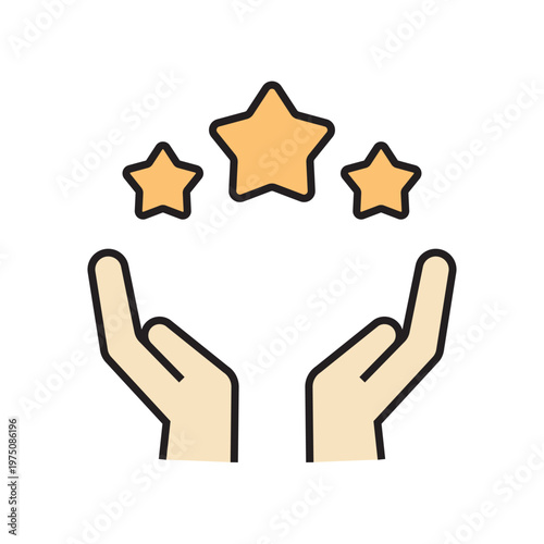 icon. star icon. put a star on a product or service. vector. on a white background. black lines with a colored background. quality rating. set of icons.