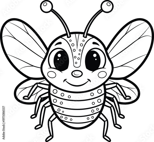 Title cute cartoon bee silhouette whimsical insect illustration description a charming black and white cartoon illustration of a bee with