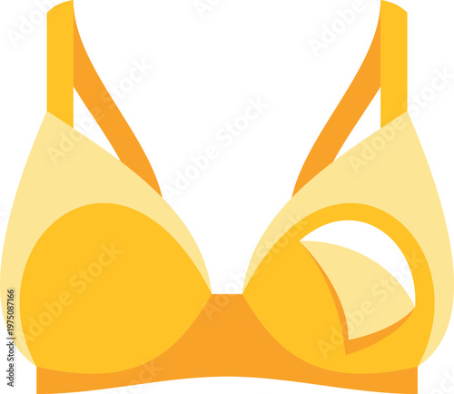 Yellow nursing bra illustration, cup unclipped for breastfeeding access and support