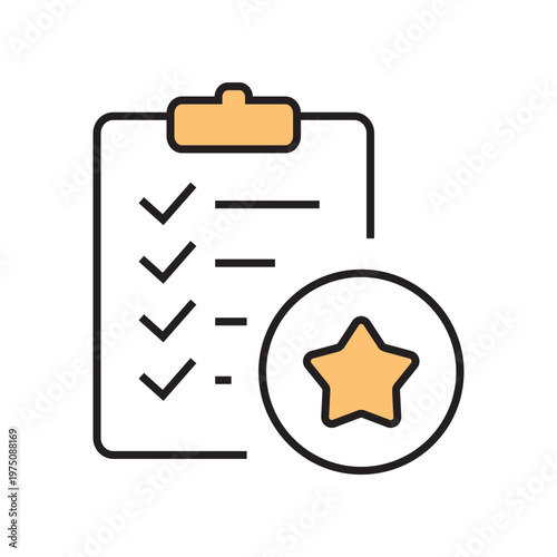 icon. star icon. put a star on a product or service. vector. on a white background. black lines with a colored background. quality rating. set of icons.