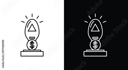 A lightbulb icon sits above a silver dollar coin to represent a brilliant financial idea or a profitable business concept for modern brands.