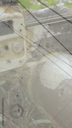 Handcam panning while rider boot shifting onto peg prepping ride overlay marking bracket on scooter