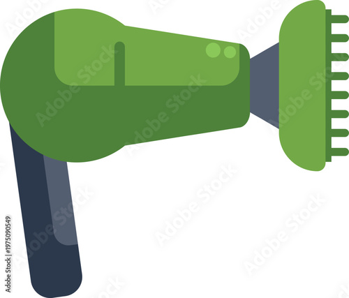 Green hair dryer with diffusor attachment for styling hair