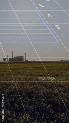 Vertical video: Grid appearing, HUD overlay animating over field, markers sweeping to display crops
