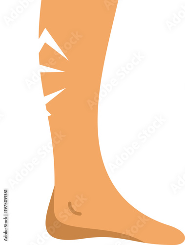 Human leg showing pain or injury sensation on the calf in an icon illustration