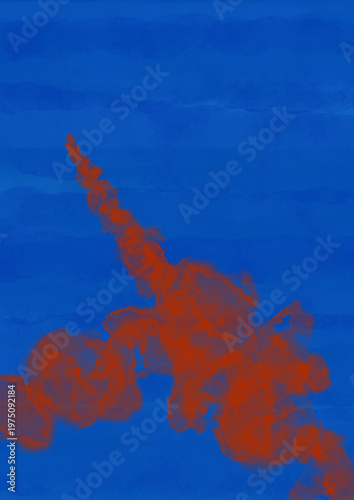 Red flowing shapes on blue background. Abstract graphic background.