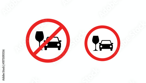 Traffic signs prohibit driving and drinking, warning drivers of no alcohol consumption while operating vehicles on roads.