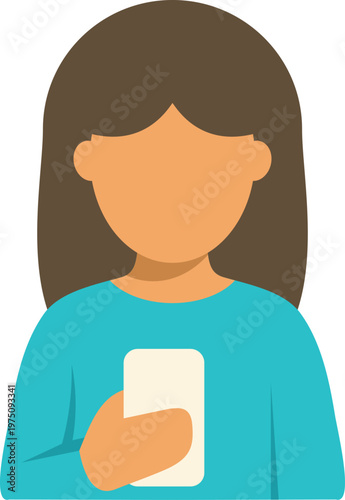 Flat illustration of a woman holding a smartphone while looking at the screen