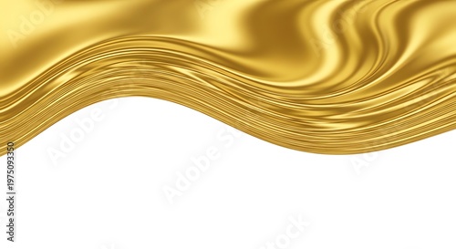 Golden wavy metallic fabric texture isolated on white background
