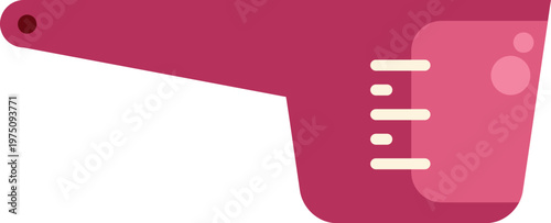 Simple pink measuring cup with a long handle and measurement markings on white background