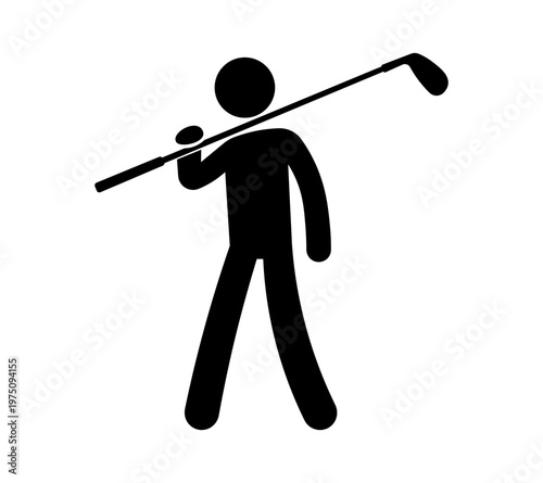 Stickman Holding Golf Club – Golf Sport Equipment Silhouette Vector Icon.