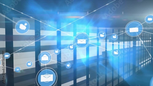 Animation of envelope icons over data processing