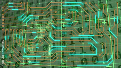 Animation of processor socket and data processing over white background