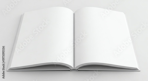 Open book with blank white pages on light gray surface