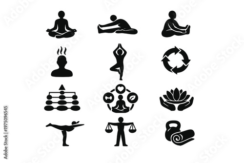 Symbol flexibility structure pose icons fitness yoga set icon vector figure
