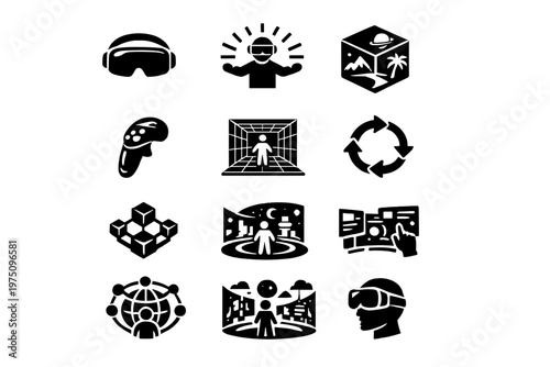 Simple cube vr image headset metaverse virtual icon vector black generation arrows