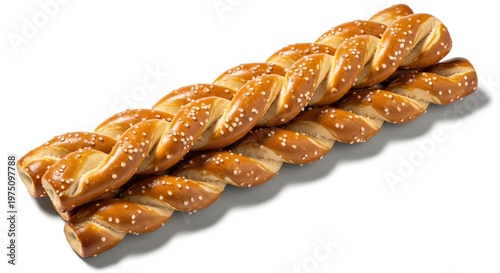 Soft pretzel bread twist with salt on white background