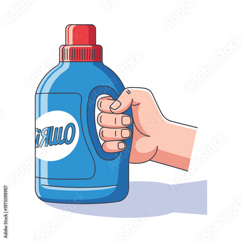 Hand pouring liquid detergent from a blue bottle labeled brillo