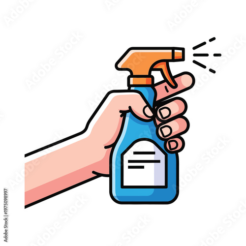 Person using a spray bottle to clean or disinfect a surface