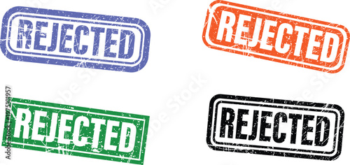 Four colorful rejected rubber stamps on transparent background