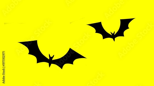 Flying Bat Isolated on Yellow Screen – Halloween Concept